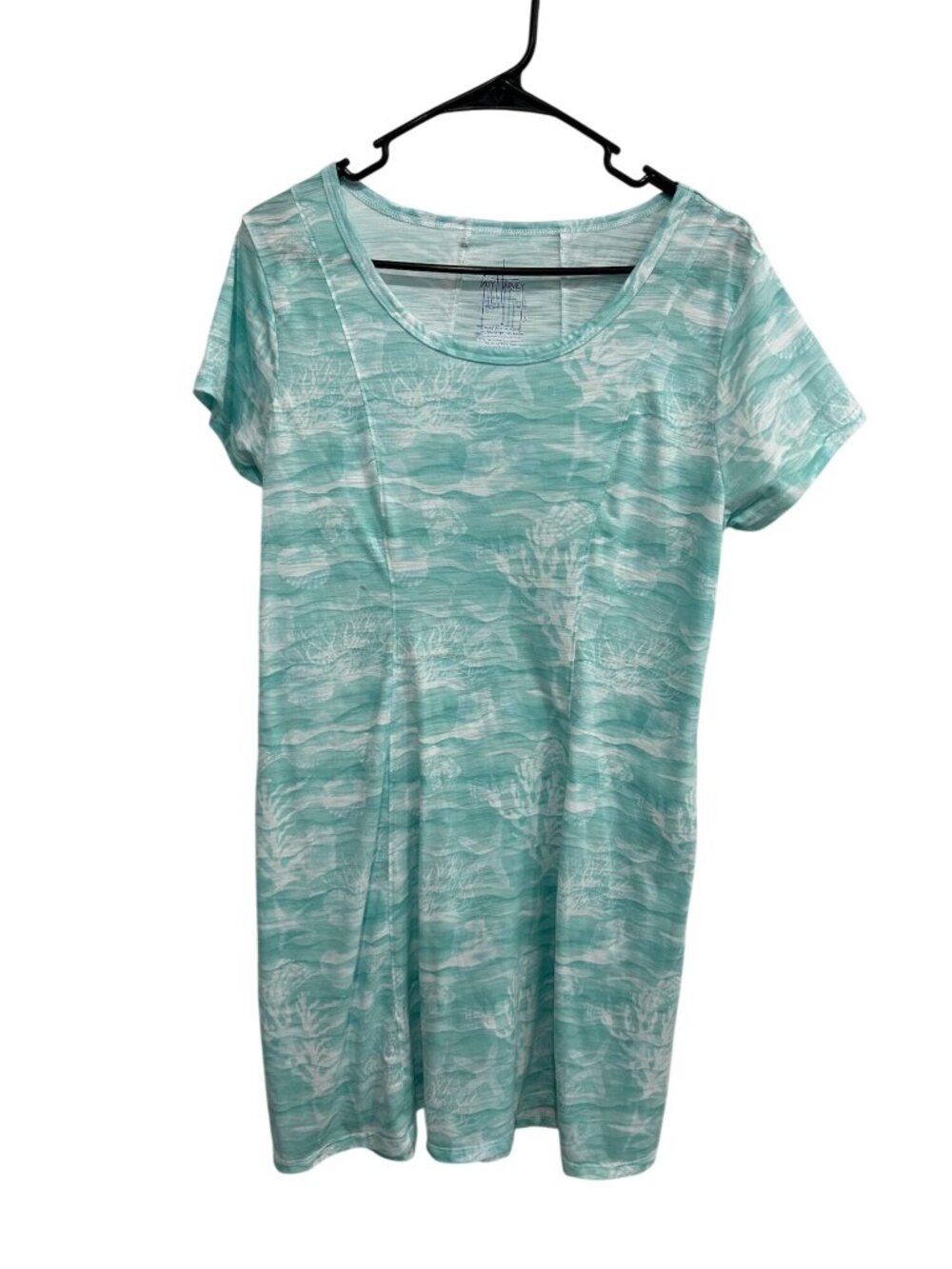 Guy Harvey Medium Aqua White Ocean Print Dress Soft Comfy Retro Whimsical